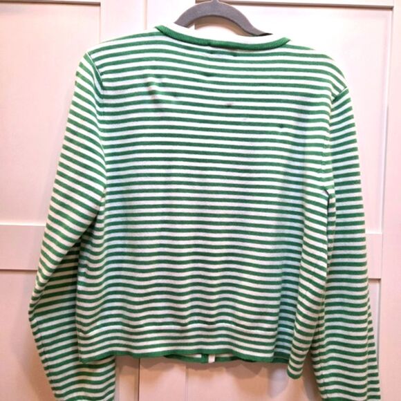 On 34th Cardigan Sweater Green & White Stripe Rhinestone buttons Size XL - Picture 2 of 7